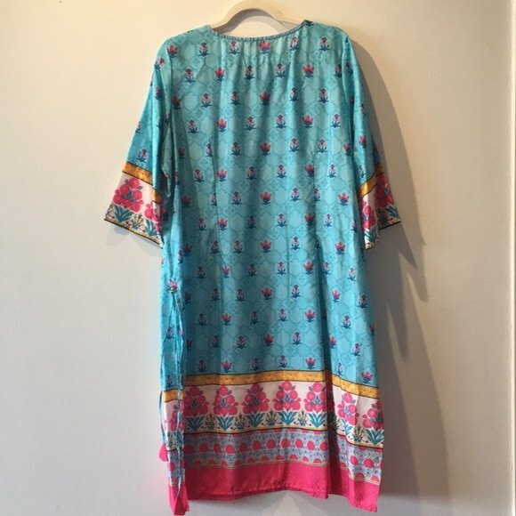 Aurelia XXL Blue Pink Kurta Beautiful Sheer Indian Attire - Picture 14 of 14
